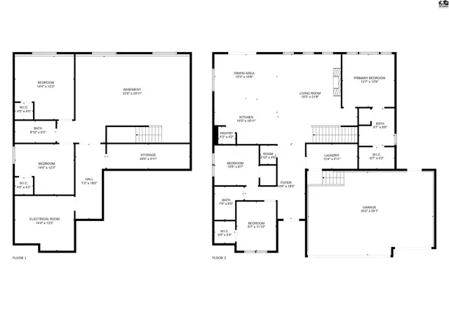 Floor plans show a two-story home with multiple bedrooms, bathrooms, living areas, and a garage.