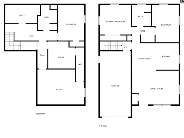 Floor plan shows a two-story home with basement, featuring multiple bedrooms, living areas, and a garage.