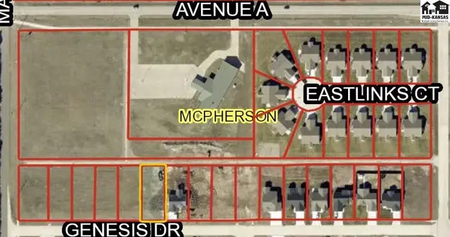 Aerial view of a residential development with homes on cul-de-sac and street lots.