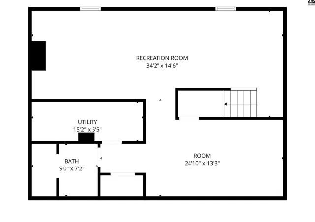 Spacious recreation room, utility area, and bathroom are featured on this floor plan.