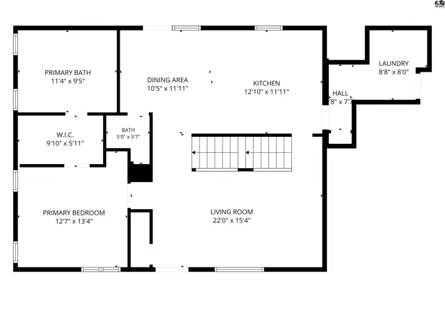 Spacious living room, dining area, kitchen, primary bedroom, primary bath, and laundry room.
