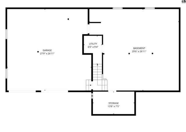 This floor plan shows a garage, utility room, basement, and storage area.