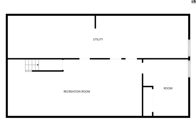This floor plan shows a recreation room, utility area, and an additional room.