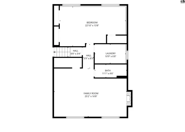 Spacious family room, bedroom, laundry, and bath on the main level.