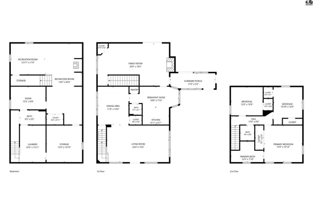 This floor plan shows a multi-level home with multiple bedrooms and bathrooms.